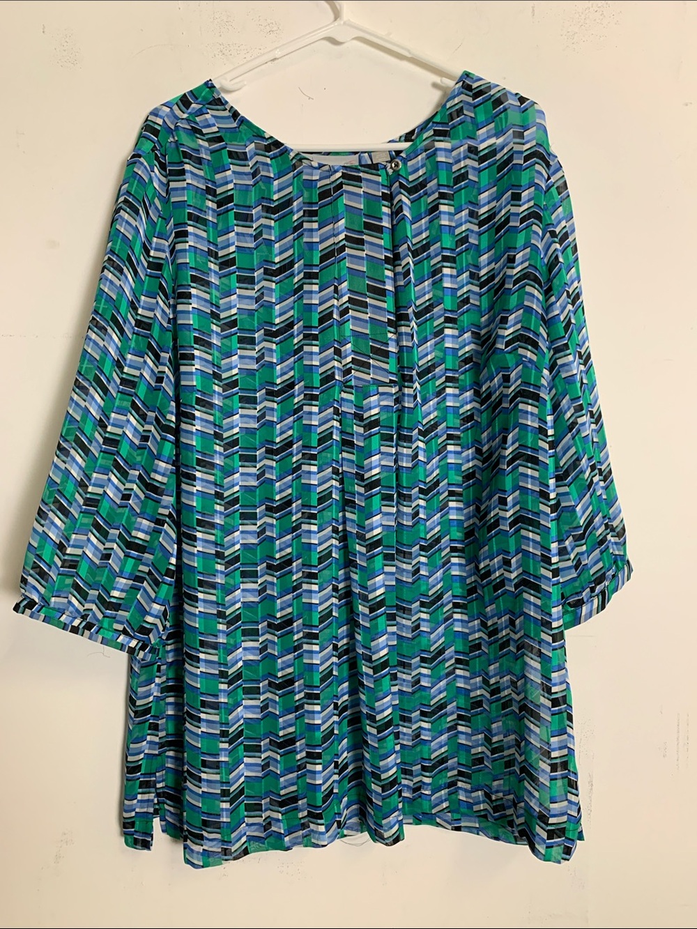 Avenue Studio Geometric Print Tunic Top - Blue & Green